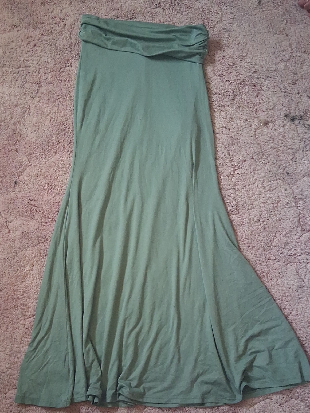 Women's Olive Green Maxi Skirt -  Foldover Waist